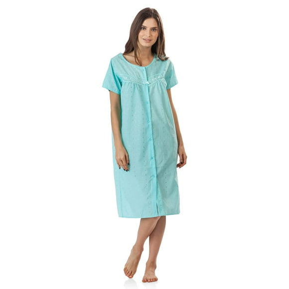 Casual Nights Women's Short Sleeve Eyelet Embroidered House Dress - Green - 3X-Large