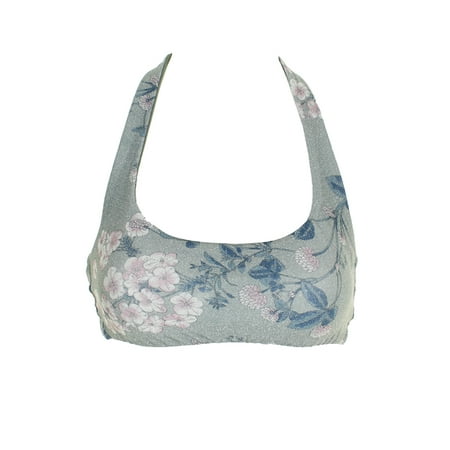 Metallic Floral Bandeau - Becca Olive Metallic Floral Print Bandeau Halter Bikini Bottom M
