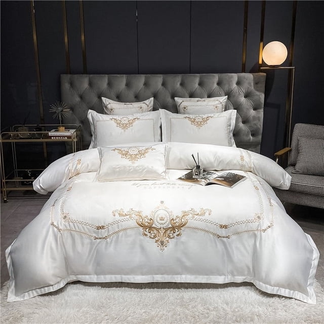 París Lujo 600Tc Algodón Egipcio Real Bordado Edredón Juego de Cama