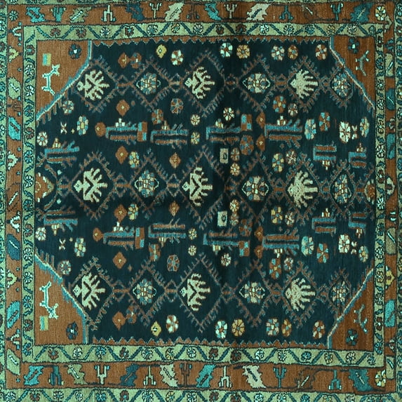 Ahgly Company Indoor Square Persian Turquoise Blue Traditional Area Rugs, 5' Square