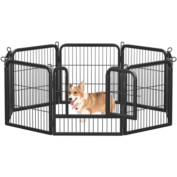Alden Design 25" Tall 8 Panels Metal Dog Playpen Fence for Outdoor Indoor, Black