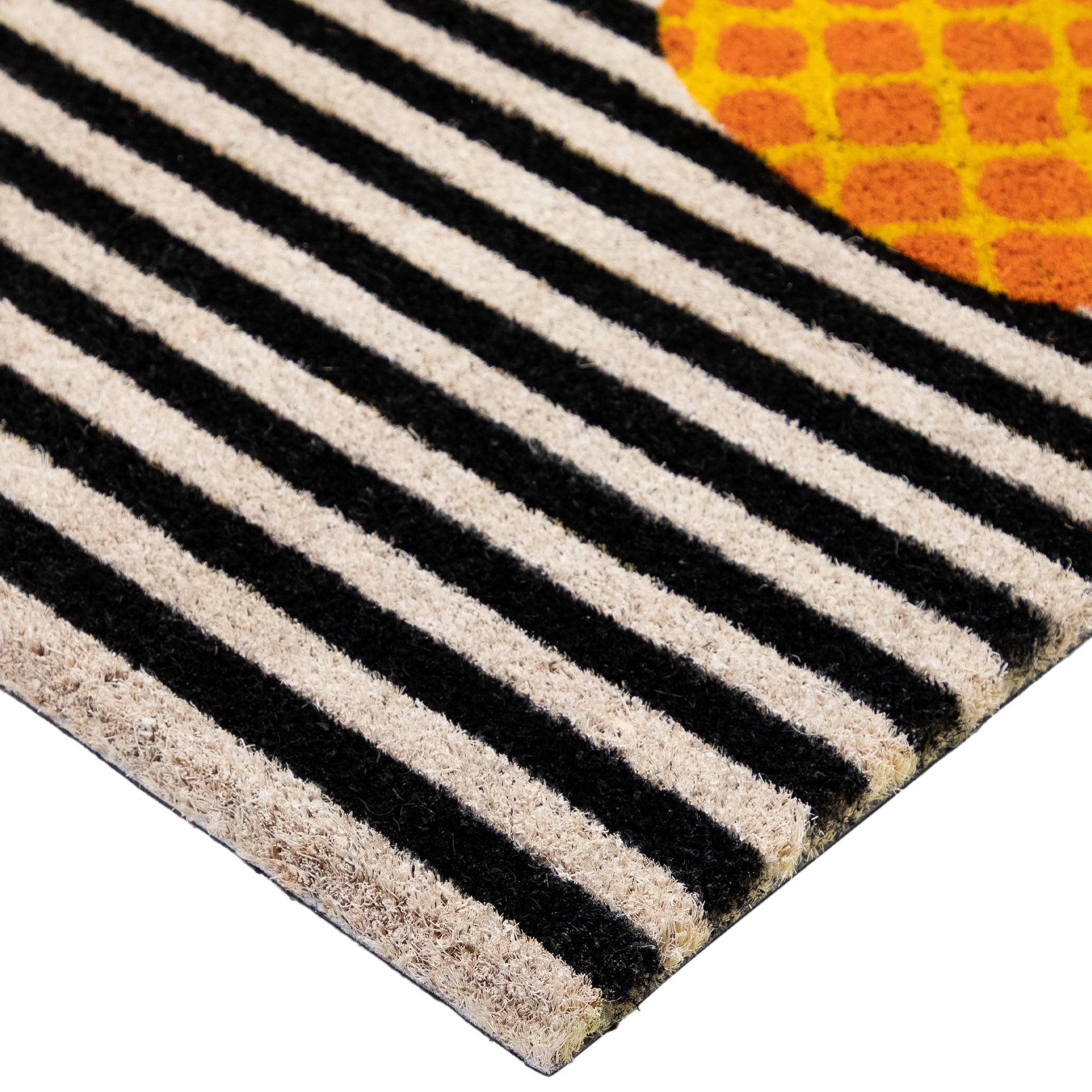 Ivory and Orange Pineapple Striped Natural Coir Outdoor Doormat - 18