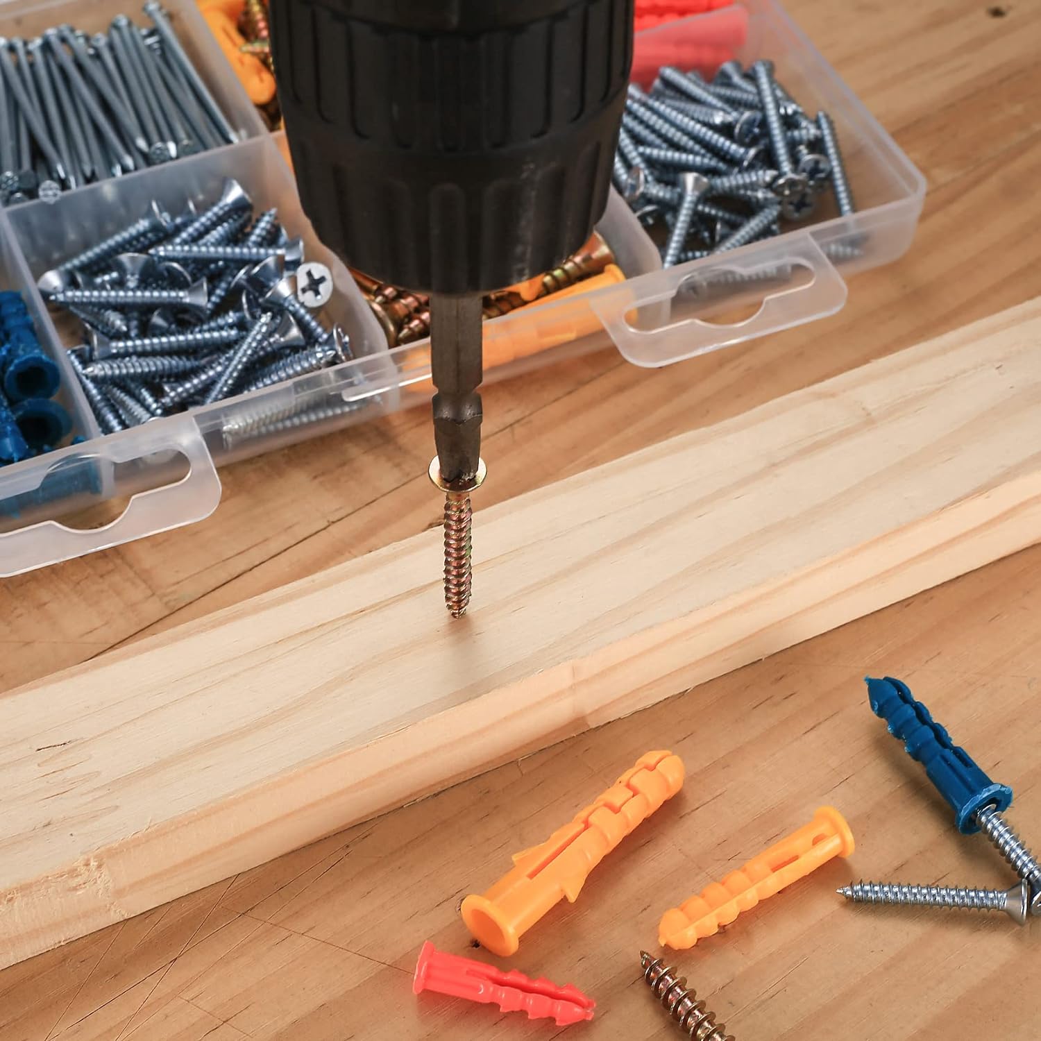 360 Pcs Drywall Anchors and Screws and Nails Kit, Chipboard Wall Fish Type Wall Plugs, Plasterboard Mount Flat Head Self Tapping Fixings Wood Plugs and Screws and Nails