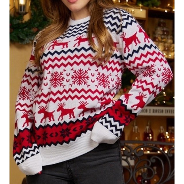 Chandail de Noël à Petit Flocon de Neige Explosions Mode pour Femmes 2023 Automne et Hiver Décontracté pour Couple Col Rond en Tricot