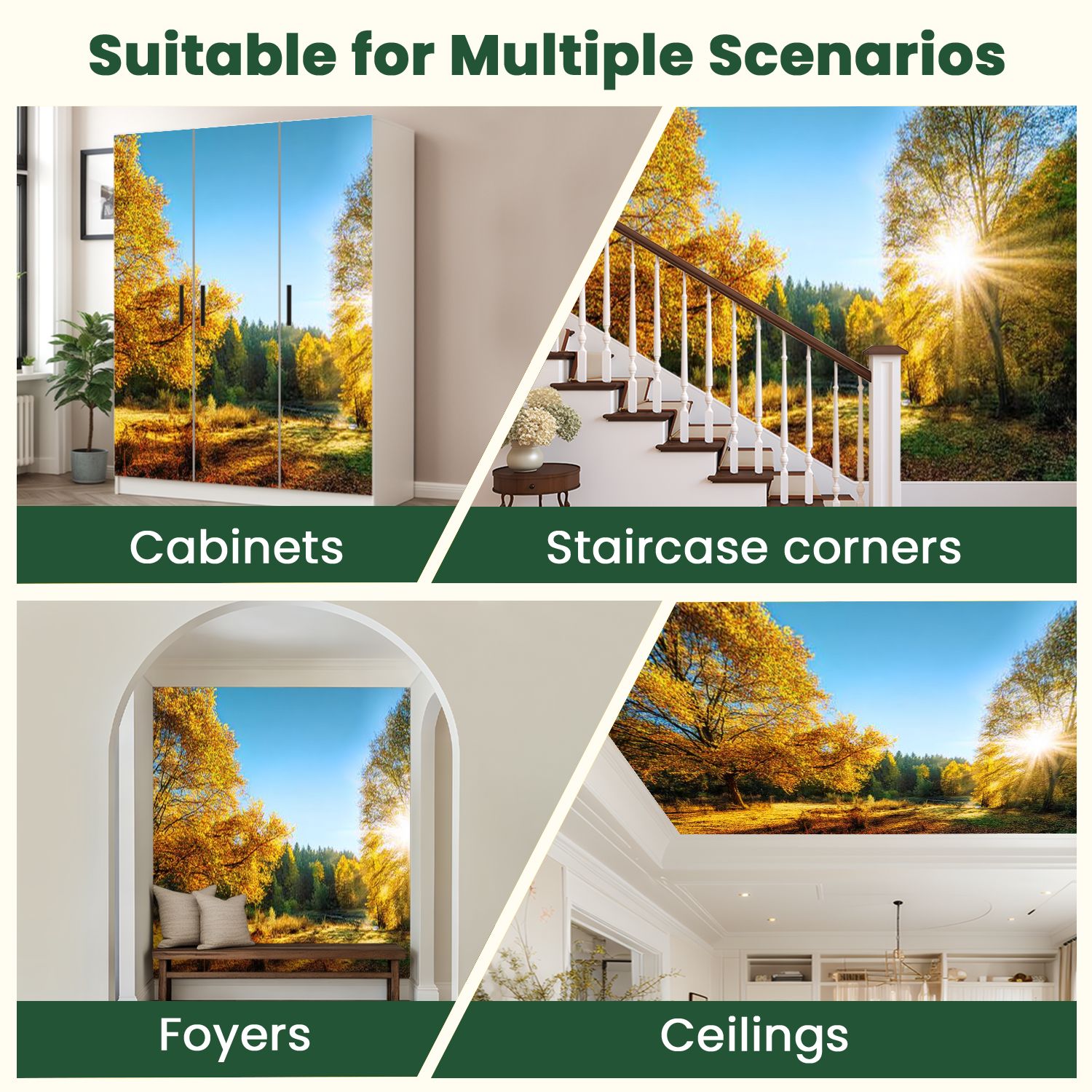 Peel and Stick Wallpaper Sunny autumn scenery an idyllic park Modern Art Wall Mural Decor Self Adhesive and Removable 100in x 144in