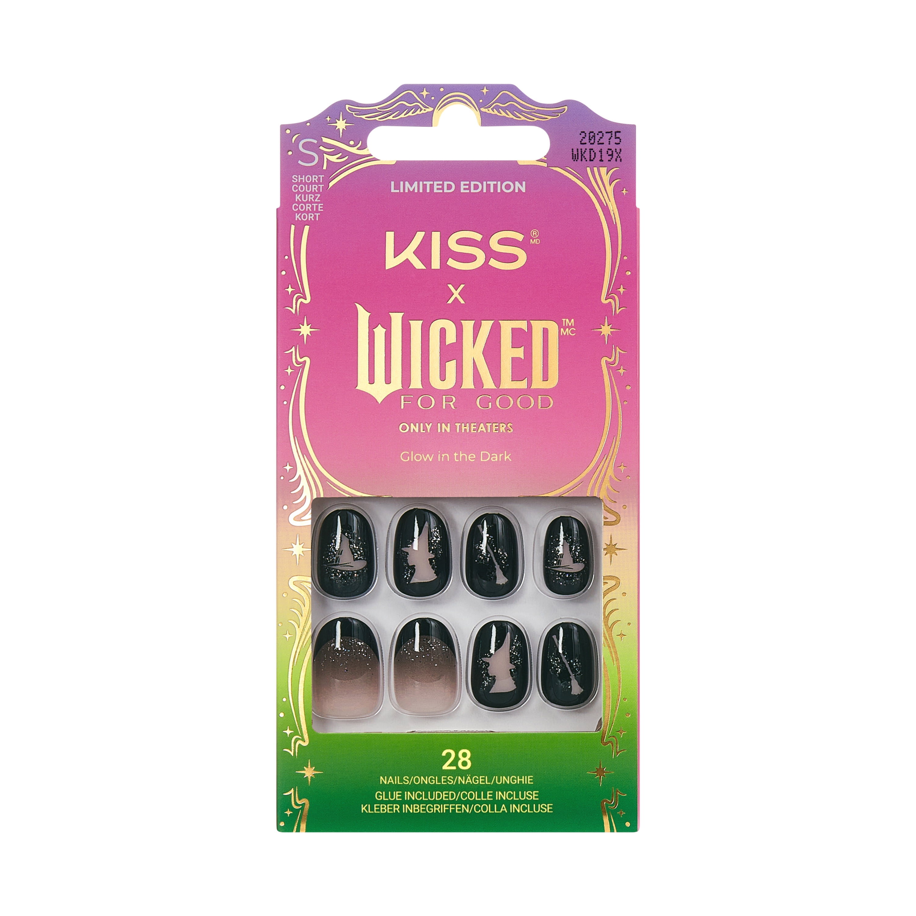 Kiss Nail - Wicked - Own Your Power - Medium - Green - 28 Nails - 1 Pink Gel Glue