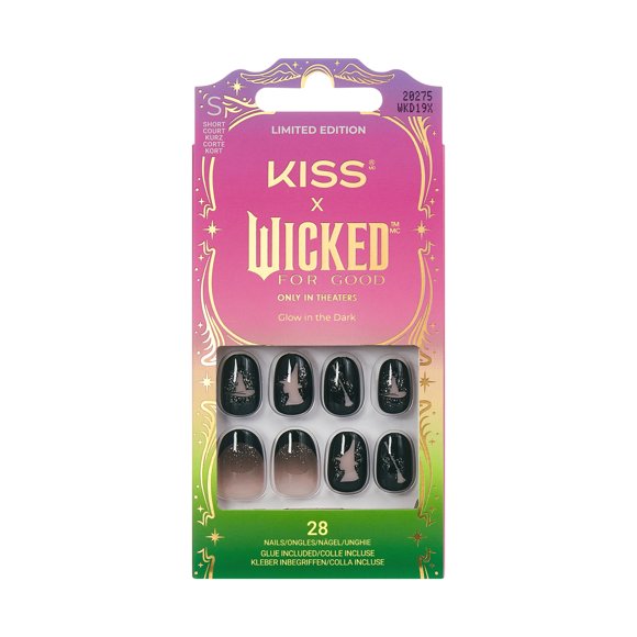 Kiss Nail - Wicked - Own Your Power - Medium - Green - 28 Nails - 1 Pink Gel Glue
