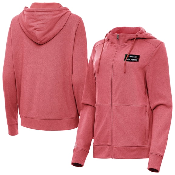 Women's Antigua Heather Red NASCAR Mexico Series Race Seeker Full-Zip Hoodie