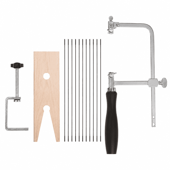 3 in 1 Adjustable Jeweler Saw Set with 12 Blades, Bench Pin and C Clamp for Jewelry Making