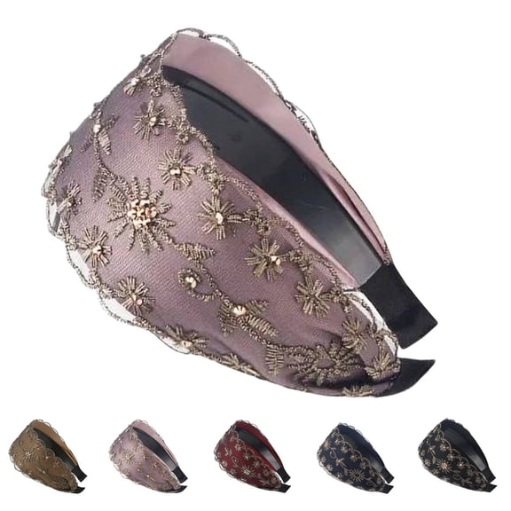 Headbands for Women Helii Casual Elastic Wide Brimmed Embroidery Headbands Fashion Sweet Hairbands Non Slip Summer Beach Party Holiday Hair Accessories (Black)