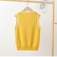 thumbnail image 3 of TSSOE Boys Girls V-Neck Sleeveless Knitted Waistcoat Sweater Vest School Uniform Pullover Crochet Top Yellow 160, 3 of 4