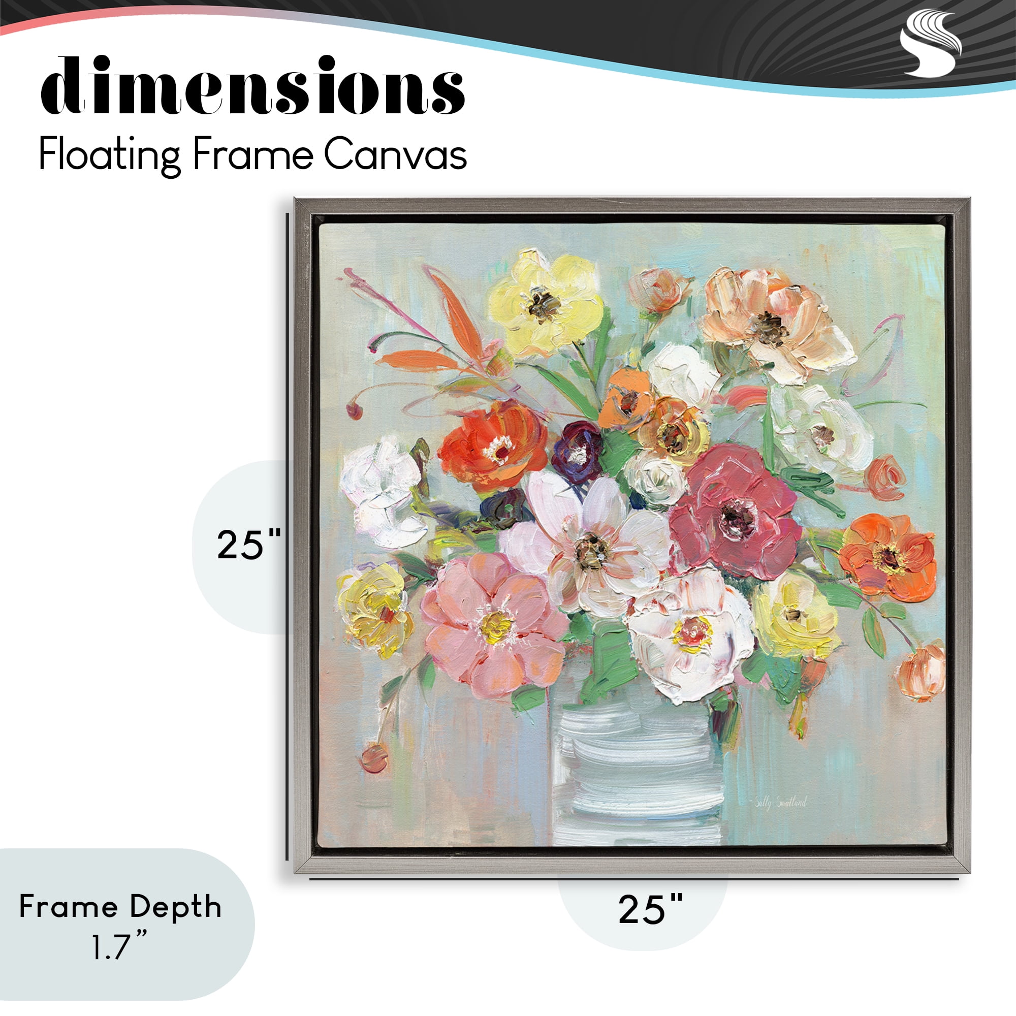Stupell Industries Energetic Blossom Bouquet Gray Framed Floater Canvas Wall Art, design by Sally Swatland
