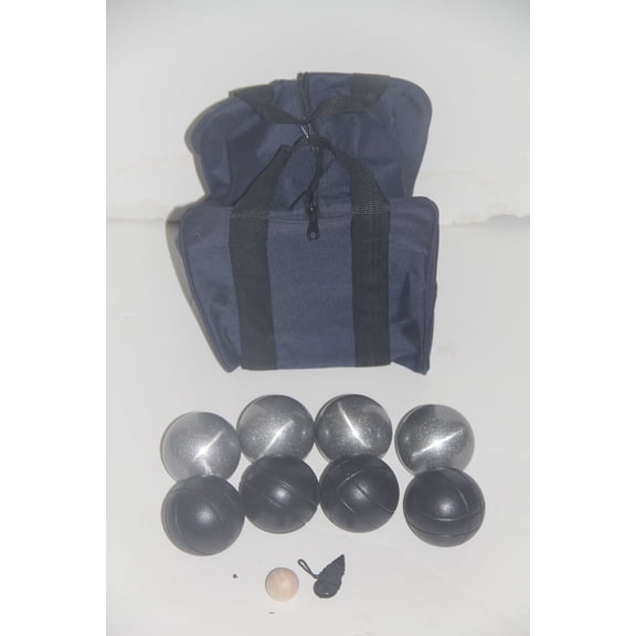 73mm Metal Bocce/Petanque Set with 4 Black and 4 Grind Sand Balls and Heavy Duty Blue Nylon Bag - Single
