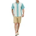 thumbnail image 2 of INSPIRE CHIC Men's Striped Button Down Short Sleeve Hawaiian Color Block Shirts L Light Blue White, 2 of 6