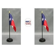 Made in the USA. 2 Texas 4"x6" Miniature Desk & Table Flags Includes 2 Flag Stands & 2 Texas State Small Mini Stick Flags
