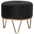 thumbnail image 1 of Round Velvet Ottoman Stool Raised with Hairpin Gold Base, Black, Small, 1 of 7