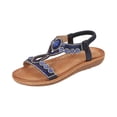 thumbnail image 3 of Domuza Womens Flat Sandals with Rhinestones Sparkling Boho Dressy Ladies' Sandal,Women's Wide Width Sandals Non Slip on Elastic Ankle Strap Beach Shoes Navy 7（EU-38）, 3 of 4