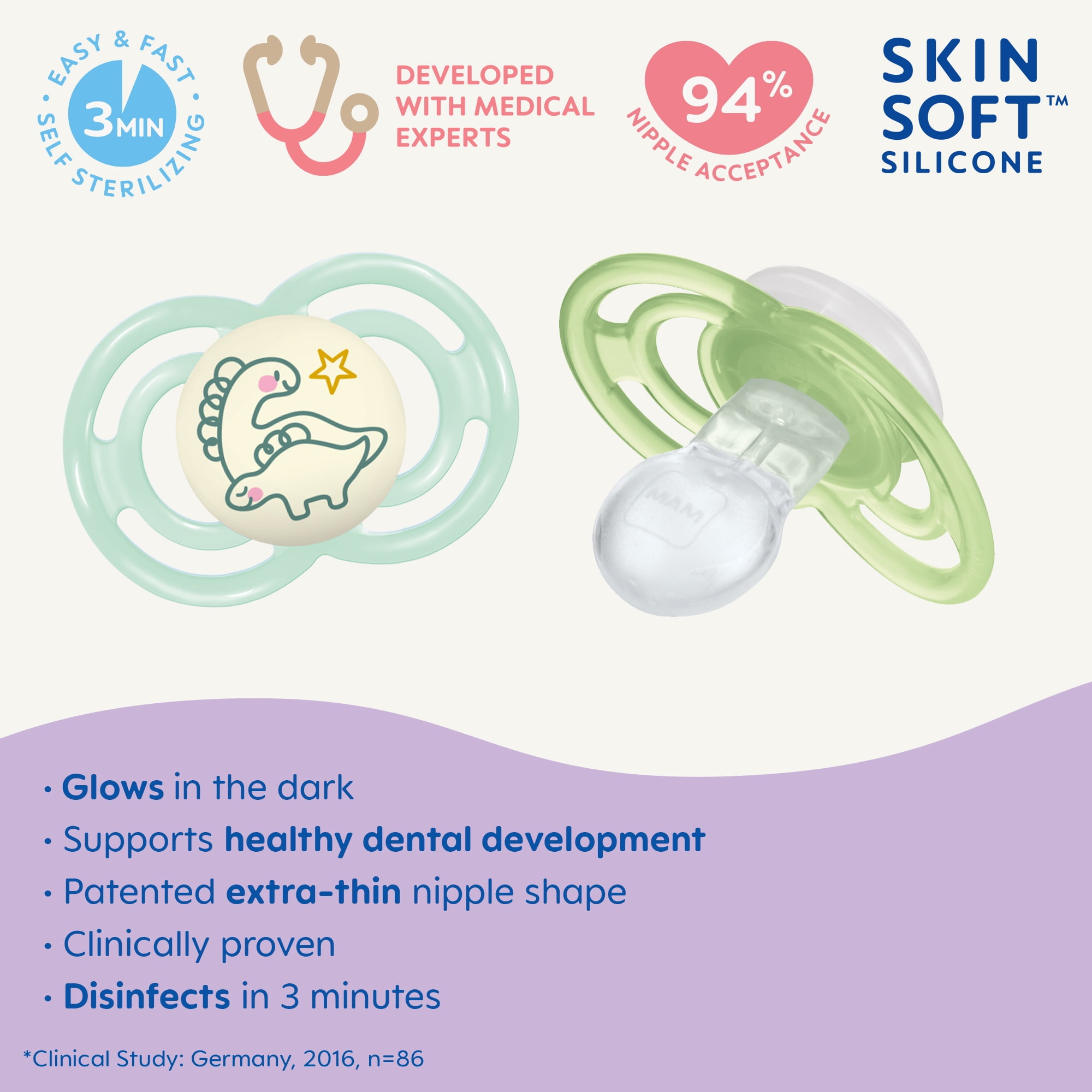 MAM Perfect Night Pacifier, 6+ Months, Boy, 2 Pack