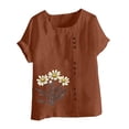 thumbnail image 4 of Fengqque Shirts for Women Round Neck Button Down Printing Blouse Short Sleeve office Work Tops Vacation Tees Shirt Blouse Tops Brown-C XXXXL(XXXXL), 4 of 5