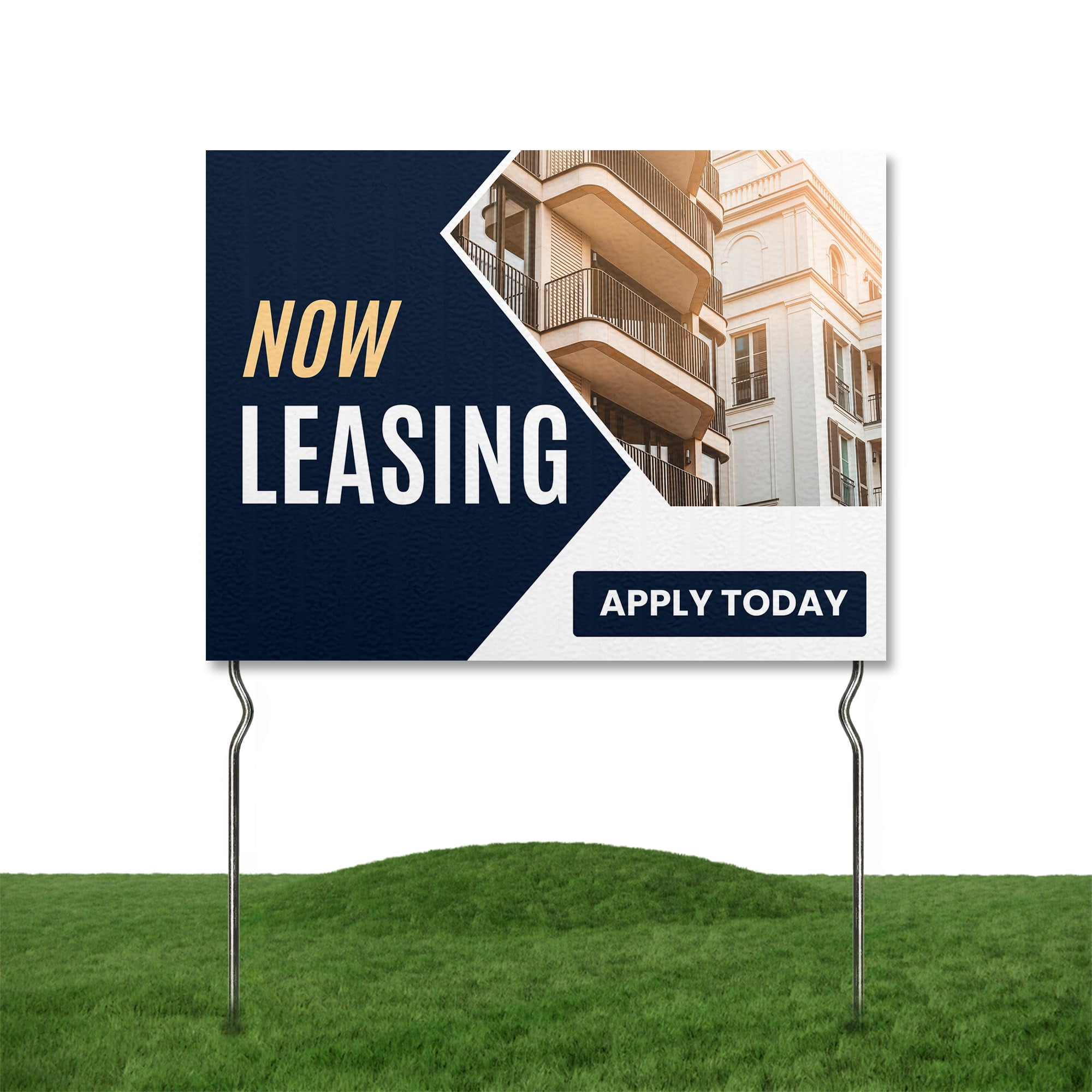 Now Leasing - Apply Todday! Yard Sign by DC | 24 x18 Double Sided Real Estate Garden Sign with 13” Metal Stakes | Outdoor Signs Waterproof for Lawn Patio Sidewalk & House | Set of 2 | Made in USA