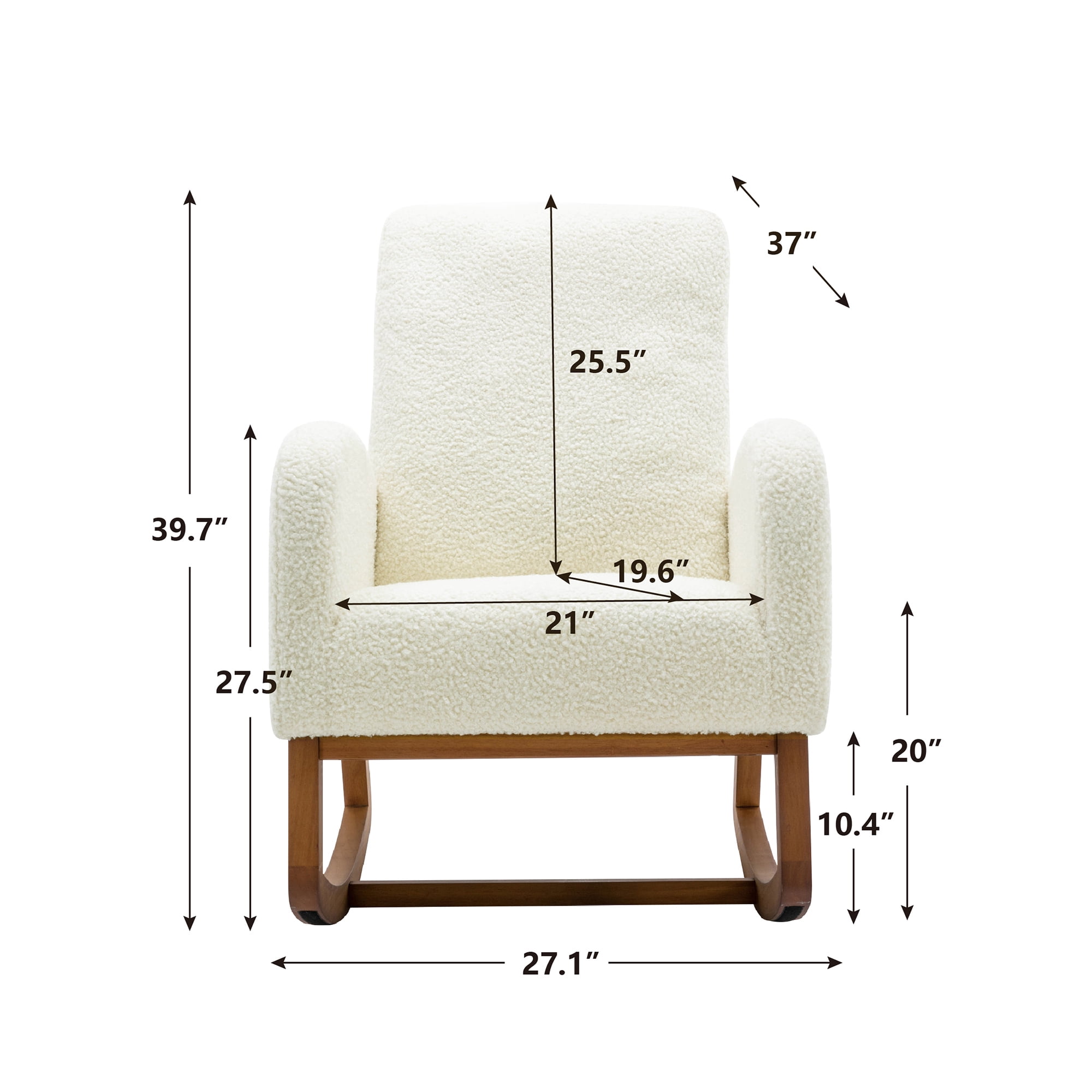 Muumblus Glider Rocking Chair for Nursery, High Back Accent Armchair for Living Room, White Teddy