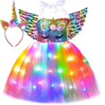 thumbnail image 3 of Vestido de unicornio para niñas con luces LED y lentejuelas de arcoíris, vestido de princesa con tutú para fiesta de cumpleaños, disfraz de Halloween y Navidad para niños, 3 of 5