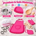 thumbnail image 3 of Rirool Kids Cooking Set, 11-Piece Pink Polka Dot Chef Dress-Up and Baking Role Play Kit with Apron, Hat, Mitt, Pot Holder, Whisk, Rolling Pin, Spoon and 4 Cookie Cutters, Ages 3-6, 3 of 8