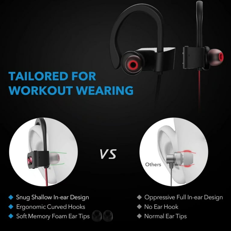 Bluetooth Headphones IPX7 Waterproof In ear Earbuds Wireless Sports Earphones for Gym Running Cycling Workout Red Outside Black Inside Walmart