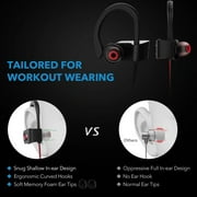 Shedirmuc Bluetooth Headphones, IPX7 Waterproof In-ear Earbuds, Wireless Sports Earphones for Gym Running Cycling Workout (Red Outside & Black Inside)