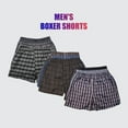 thumbnail image 2 of 3 Pack Men's 100% Cotton Boxer Shorts Premium Cotton Random Mixed Color Pack Woven Relaxed Fit Underwear Elastic Waist Button Fly Pouch Menswear, 2 of 4