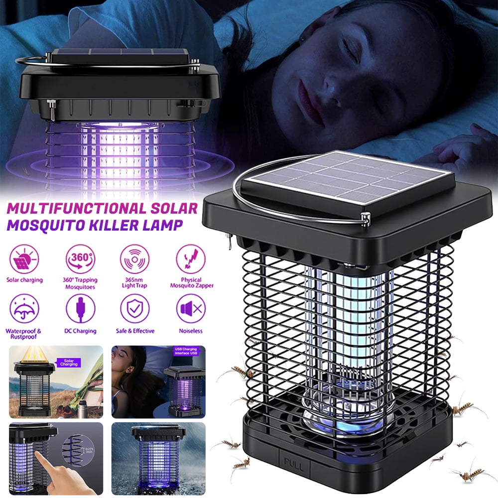 MDHAND Bug Zapper Outdoor, Black Solar Power Bug Zapper Mosquito Zapper