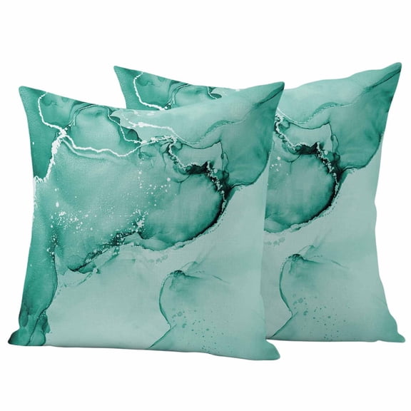 Turquoise Marble Outdoor Waterproof Pillow Covers, Nature Marble Stone Ripple Modern Art Decorative Square Throw Pillowcase Sofa Cushion Sham for Patio/Couch/Chair, 16"x16" 2 Pack