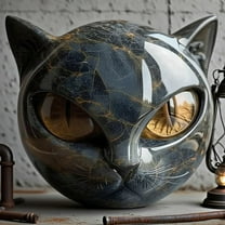 Luxury Black Cat Stone Sculpture – Elegant Home Decor & Gift-Ready Art Piece, Hand-Carved Crystals and Healing Stone Cat Head Sculpture, Cats Figurine Decoration Statue Gifts for Cats Lovers (2Pcs)