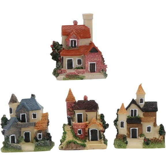 Christmas Decor - 4PCS 2025 New Enchanted Fairy Garden Houses Set - Miniature Resin Tiny Homes - with Hand-Painted Details - for Bonsai/Terrarium/Mini Landscape Decor, Waterproof Outdoor Fairy House