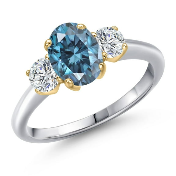 Gem Stone King 925 Silver and 10K Yellow Gold Persian Blue Moissanite and Lab Grown Diamond Engagement Ring for Women | 1.92 Cttw | Oval 8X6MM | Gemstone Birthstone | Size 9
