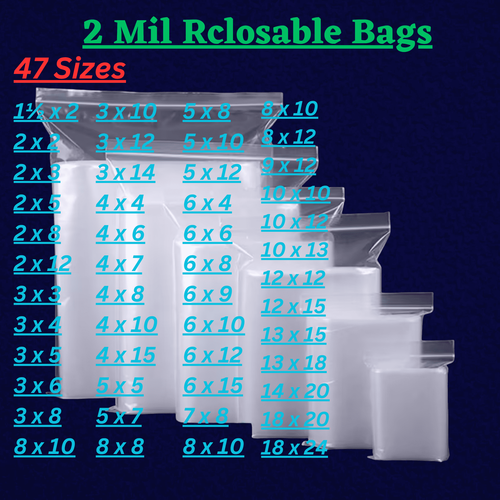 100ct, 10 x 12 Reclosable Zip Poly Bags 2 mil, BPA-Free, Clear, Durable, Packaging & Storing