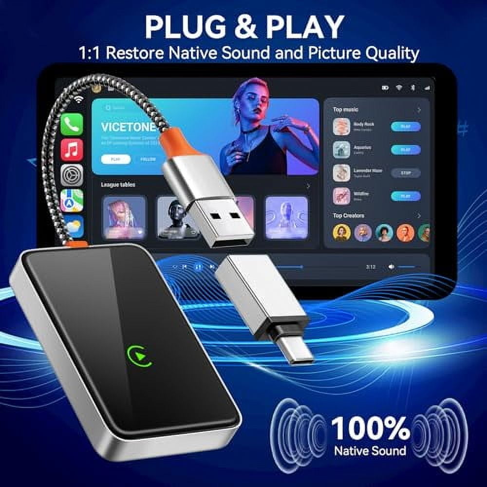 Wireless CarPlay Adapter, Plug & Play Stable Connection, Converts Wired to Wireless CarPlay Dongle, Carplay Wireless Adapter for Cars from 2017 & for Apple iPhone iOS 10+ Android 11.0+