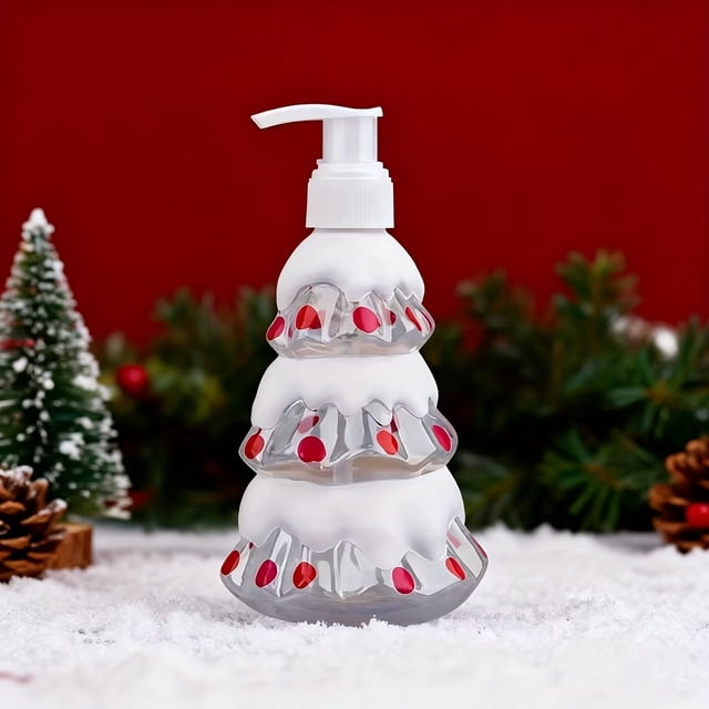 Botella dispensadora con diseño de árbol de Navidad, transparente, blanca, de 10,14 oz, for jabón, loción de manos, almacenamiento y decoración reutilizables for el hogar de vacaciones