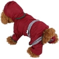 thumbnail image 3 of Abrigo impermeable mediano para perros, chaqueta para gatos con capucha ajustable y tira reflectante, mono para exteriores (rojo, S), 3 of 5