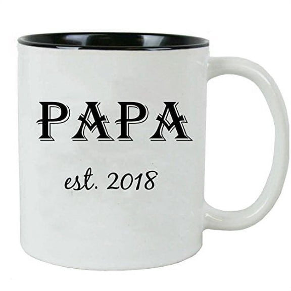 Papa Est. 2018 11-Ounce Ceramic Coffee Mug (Black) with Gift Box