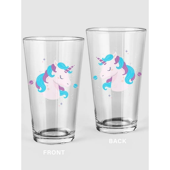 Unicorn And Galaxy Pint Glass -SPIdeals Designs, 16 oz Transparent Glass