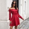 thumbnail image 1 of Vestido Con Cuello En V, Botón De Vestido De Manga Larga Transpirable Cómodo De Color Puro Para Compras Para Mujer Para La Oficina ANGGREK Vino Tinto XL, 1 of 6