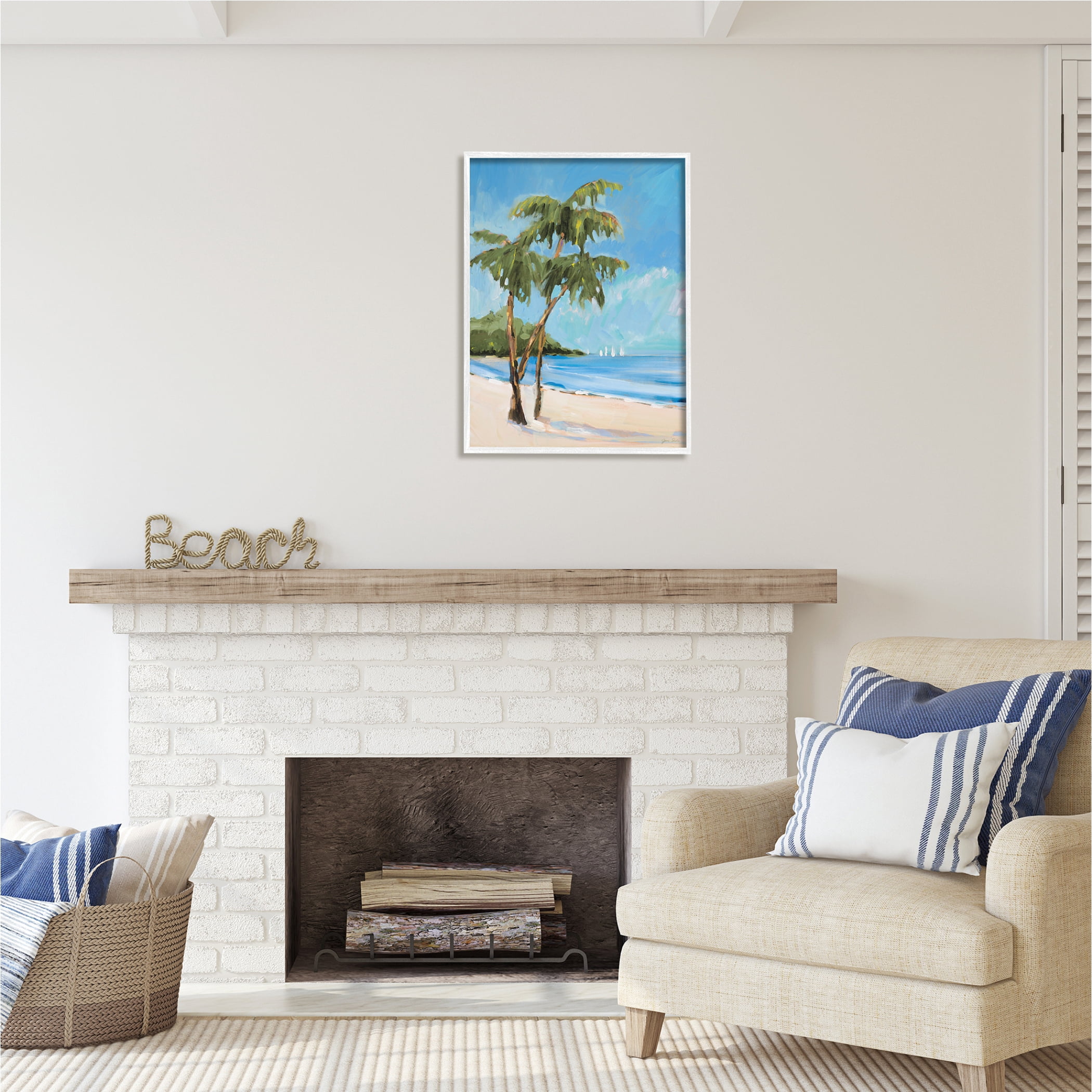 Stupell Industries Palm Trees Beach Landscape Nature Painting White Framed Art Print Wall Art, 24 x 30