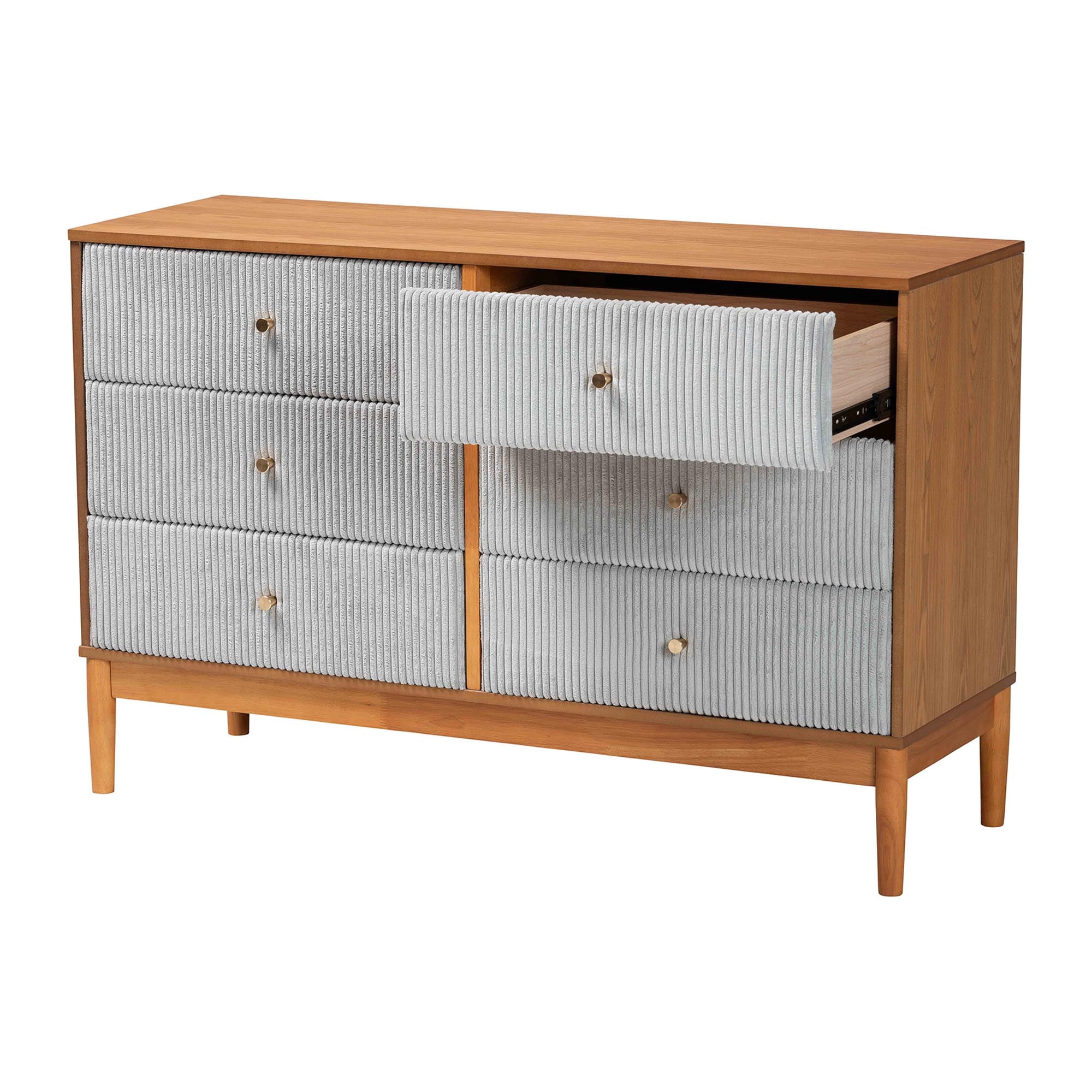 Baxton Studio Taylin Mid-Century Dresser, 6-Drawer, Grey