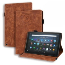 Fire HD 10 2021 Cases and Covers, Kindle Fire HD 10 Plus 11th Gen 2021 Case with Card Holder, Allytech Embossing PU Leather Scratch Resistant Anti-Skid Kickstand Auto Sleep Wake Brown Mandala Case