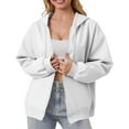 thumbnail image 2 of Mohiass Zip Up Hoodie Casual Cute Oversized Drawstring Womens Hoodie Y2k Fall Winter Long Sleeve Solid Fashion Zipper with Pockets White M, 2 of 5
