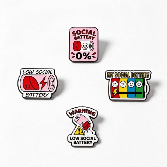 Battery Shaped Brooch Decoration Multicolor Fun Social Pendants, Alloy, 4 Count Per Pack