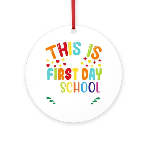 CafePress - This Is My First Day Of Sch -  Round Wood Ornament 4"