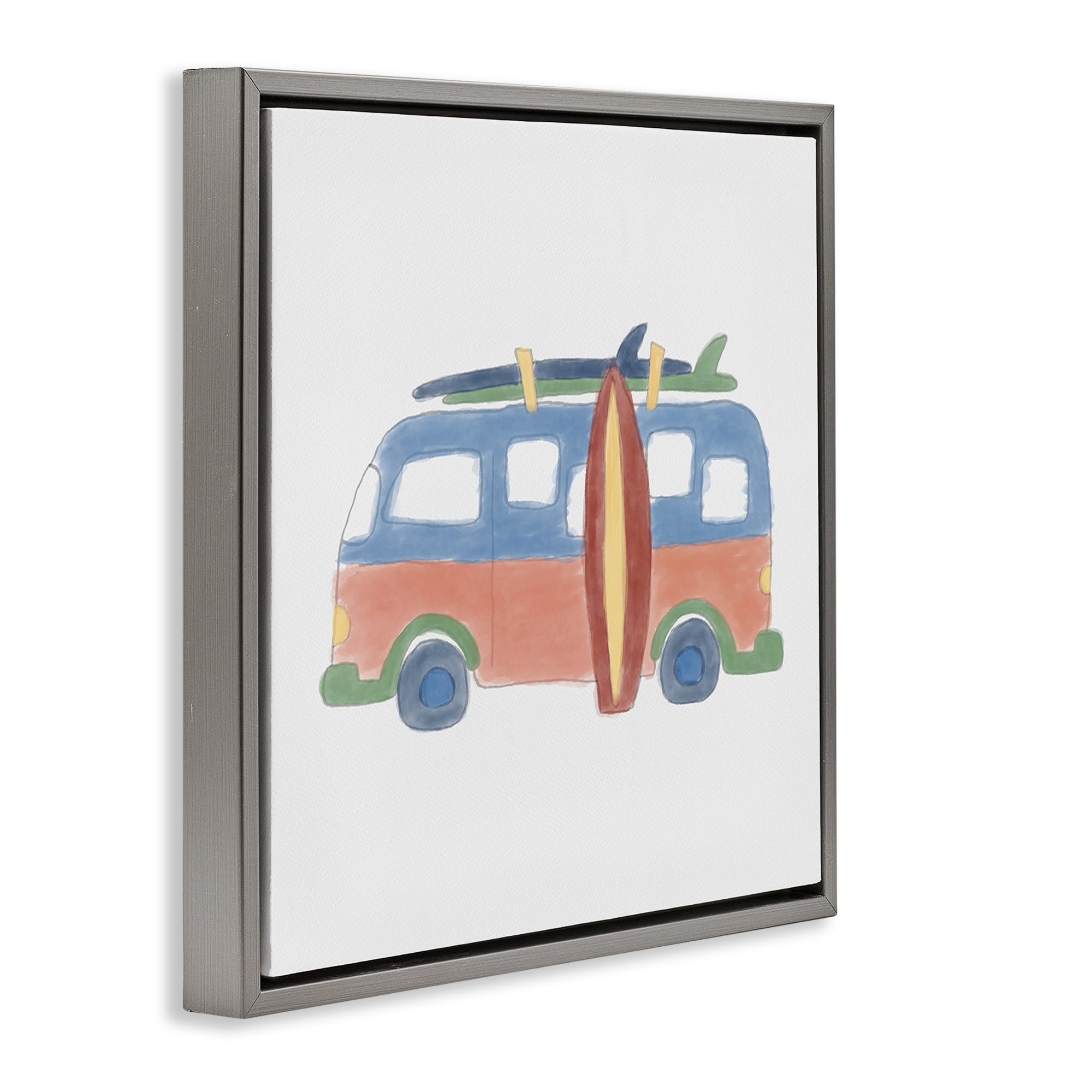 Stupell Industries Summer Beach Bus Transportation Painting Gray Floater Framed Canvas Art Print Wall Art, 25 x 25