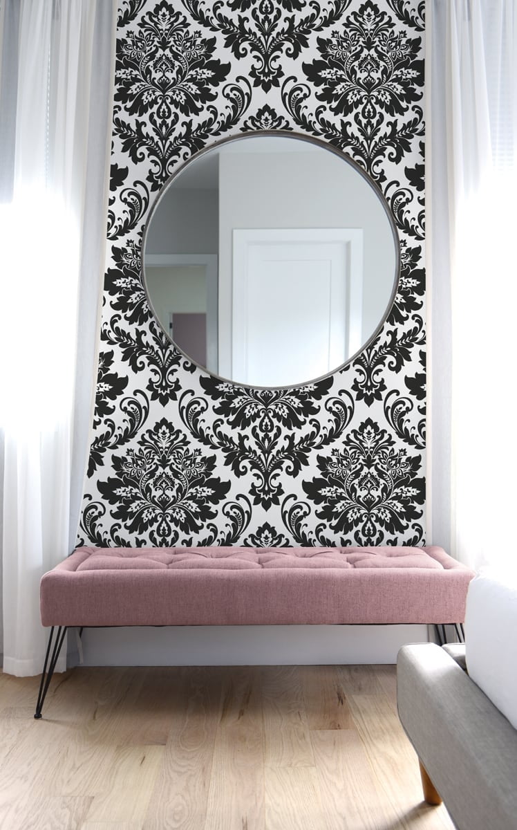 NextWall  Black Damask Peel and Stick Removable Wallpaper - 20.5 in. W x 18 ft. L